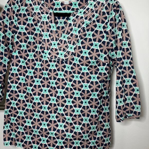 Boden‎ Geometric Medallion Print Cotton 3/4 Sleeve Blouse Size 4 - Picture 4 of 8